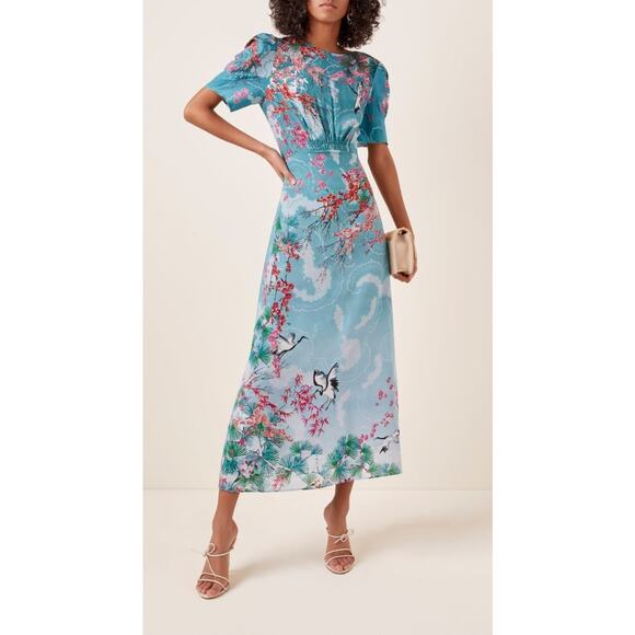 SALONI Dresses & Skirts - NWT $975 SALONI Bianca Blue Hanami Clouds Pure Silk Jacquard Crepe Chine Dress 4